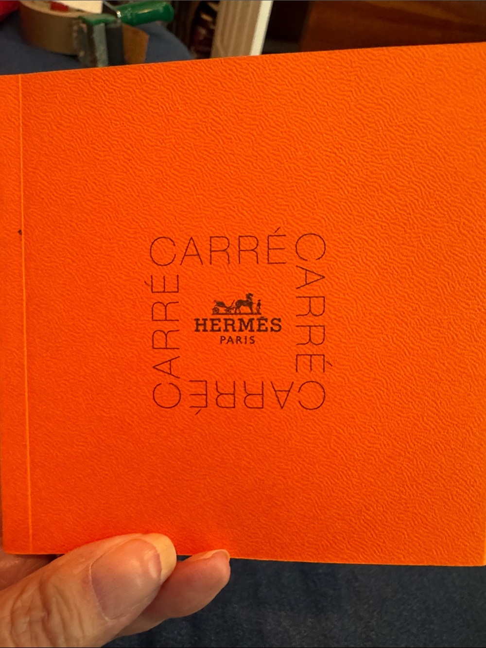 Hermès Orange Carré Booklet with Black Logo